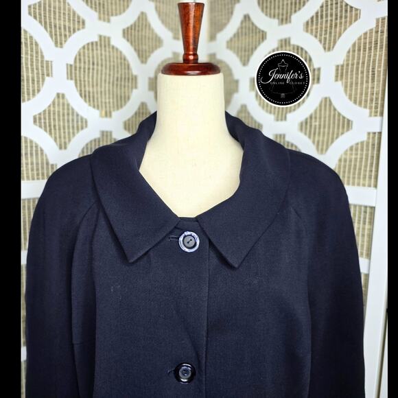 Jones NY Navy Blue Two Button 3/4 Raglan Cuffed Sleeve Long Jacket Size 14 - Picture 3 of 12